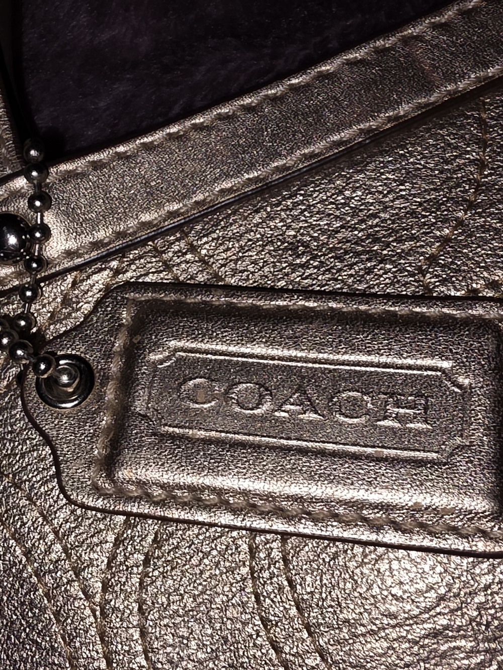 Vintage Coach Signature Stripe Stitch Metallic Gold Leather Tote  - EUC - Picture 3 of 8